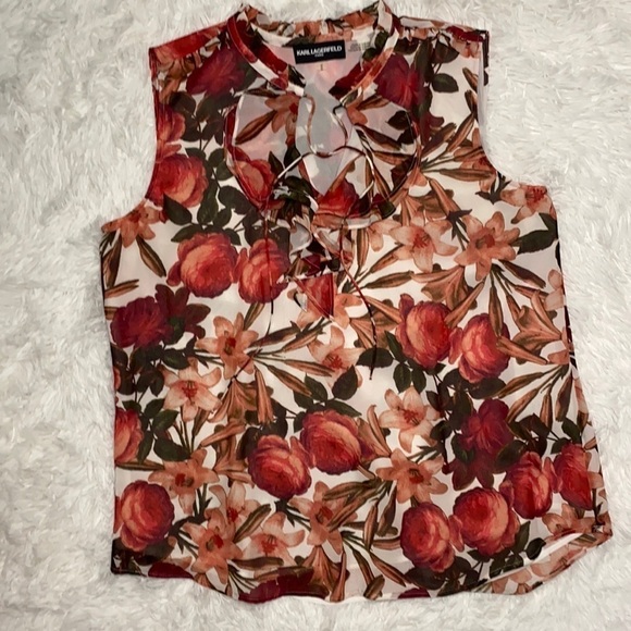 Karl Lagerfeld Tops - Karl Lagerfeld sleeveless floral chiffon style blouse